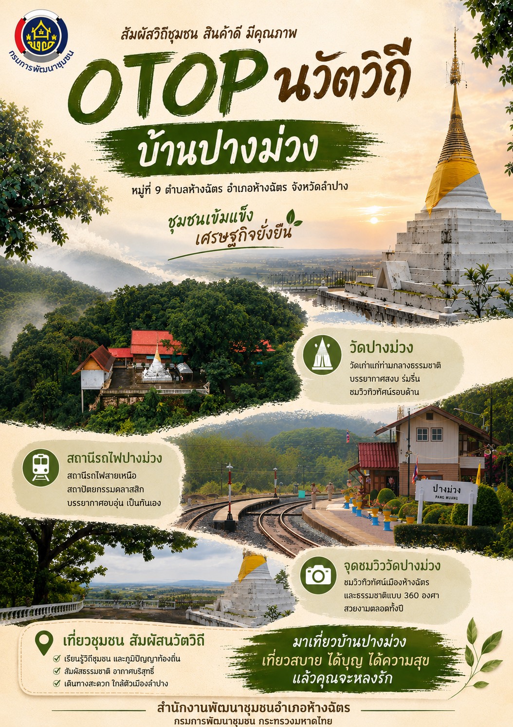 🚶‍♂️ลำปาง สปิริต "ทีม พลัง และการก้าวเดิน"🚶‍♀️ 📢 สำนักงานพัฒนาชุมชนอำเภอห้างฉัตร จังหวัดลำปาง : ประชาสัมพันธ์ ชุมชนท่องเที่ยว OTOP นวัตวิถี บ้านปางม่วง หมู่ที่ 9 ตำบลห้างฉัตร อำเภอห้างฉัตร จังหวัดลำปาง